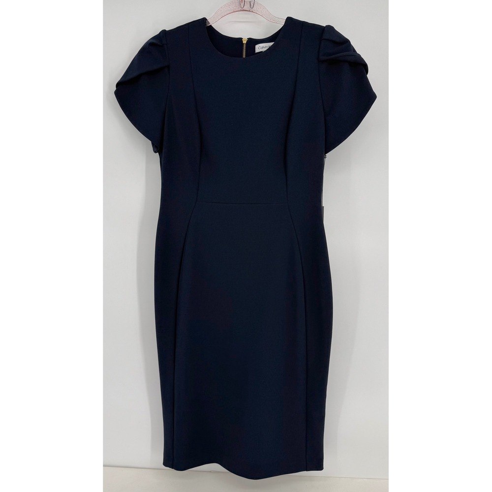 Calvin Klein Womens Navy Blue Petal Sleeve‎ Sheath Dress Size 8 NEW